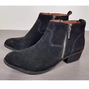 Lucky Brand Beniee Bootie Black Suede Dual Zip Womens Size 8.5 / 38.5